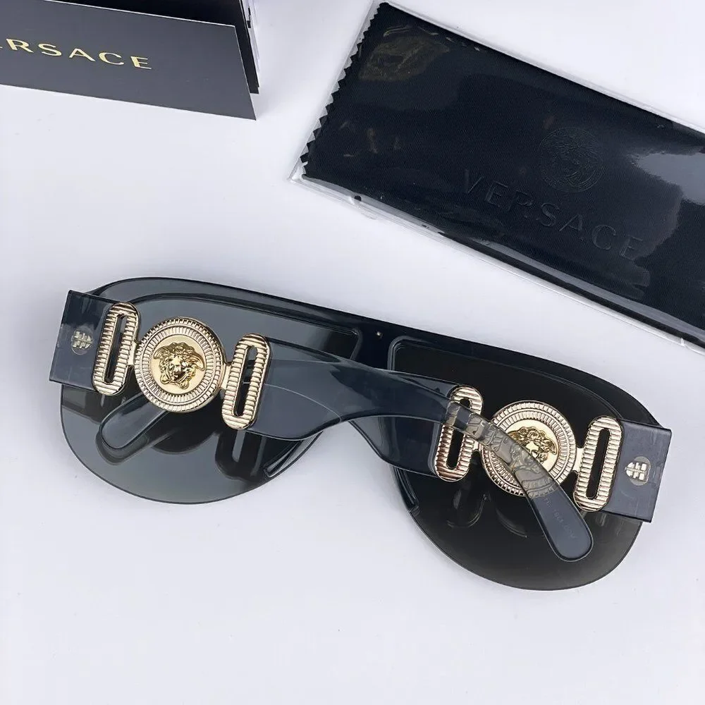 NEW Versace VE4391 311/6G Clear Gray Silver Mirrored Shield Men Sunglasses